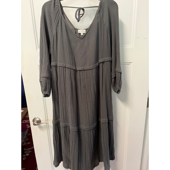 Wonderly Dresses & Skirts - Wonderly Charcoal Gray Boho Tiered Maxi Dress – Long Sleeve Gauze Dress with Emp